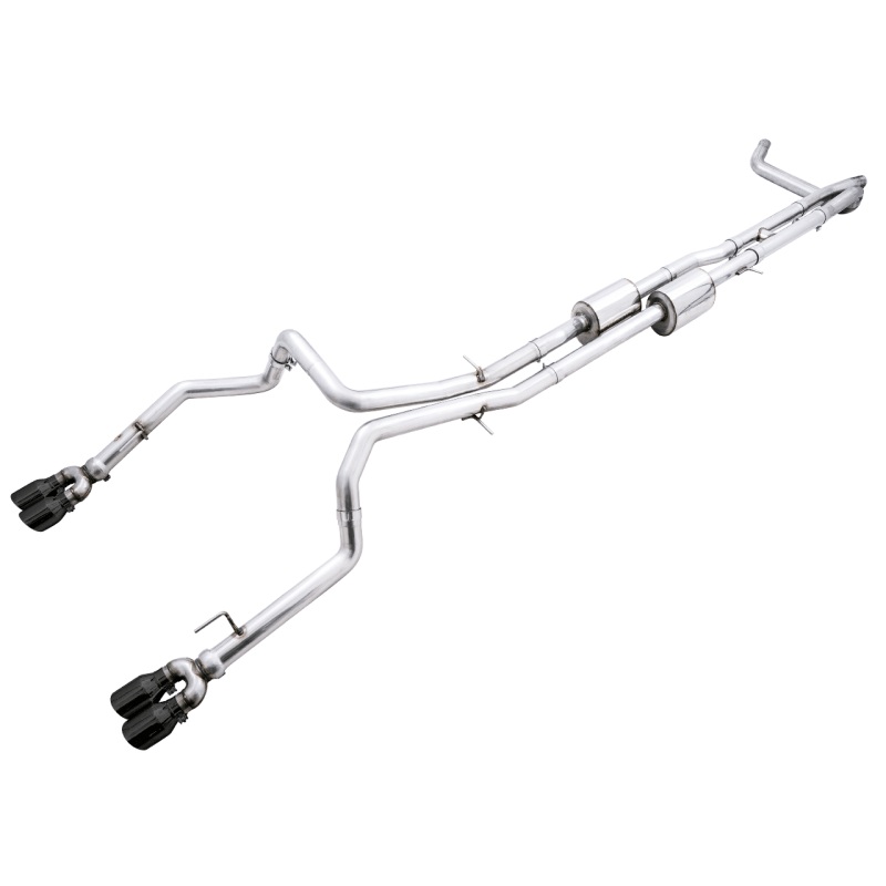 AWE Tuning 19-24 4th Gen GM 1500 6.2L 0FG Catback Split Rear Exit (w/ Bumper Cutouts) – Quad Diamond Tips
