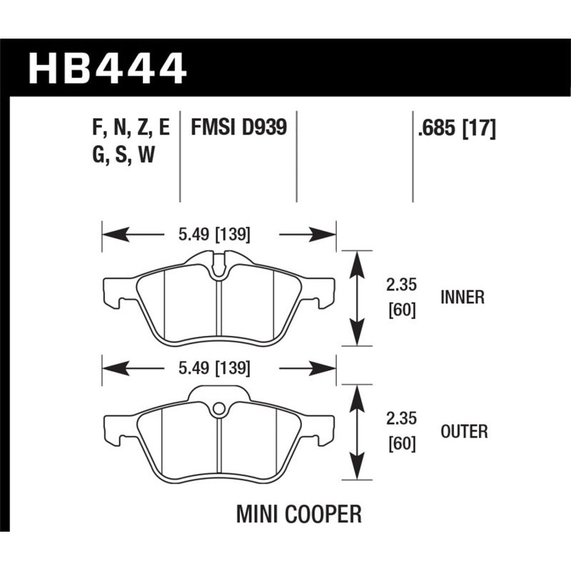 Hawk 02-06 Mini Cooper / Cooper S HPS Street Front Brake Pads