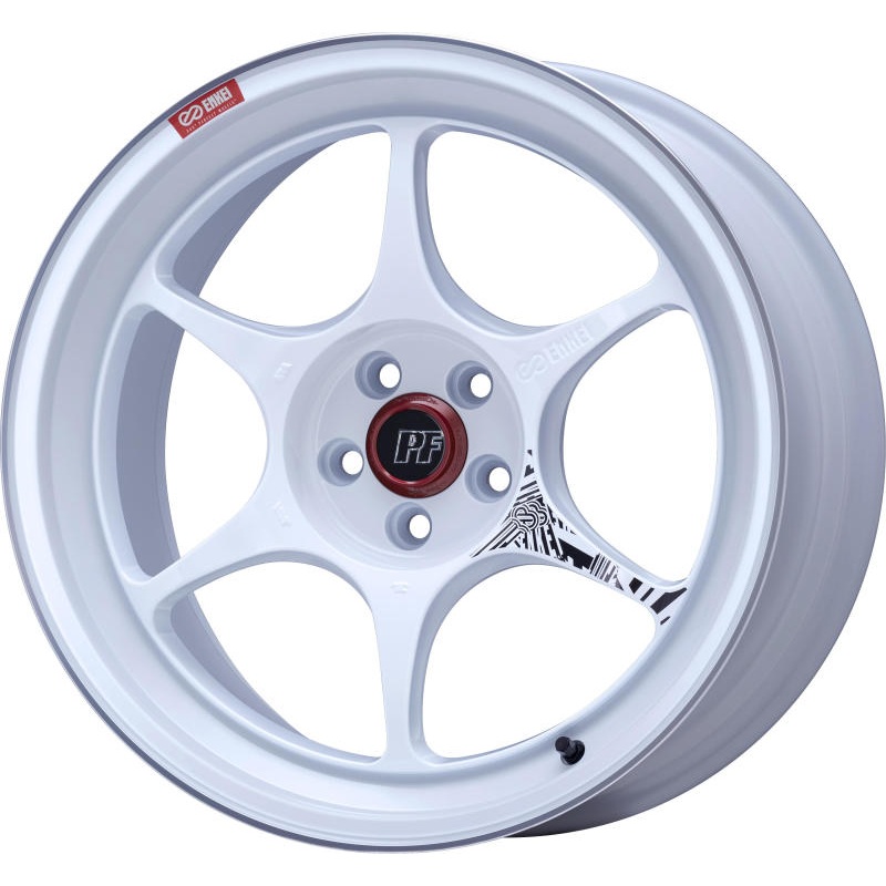 Enkei PF06 18×8.5in 5×114.3 BP 35mm Offset 75mm Bore White Machined Wheel