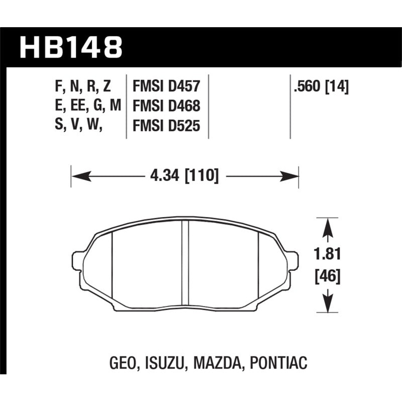 Hawk 89-93 Miata Performance Ceramic  Street Front Brake Pads (D525)