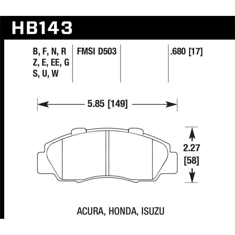 Hawk 97-99 Acura CL/97-01 Integra Type-R /  97-01 Honda CRV/Prelude DTC-60 Race Front Brake Pads