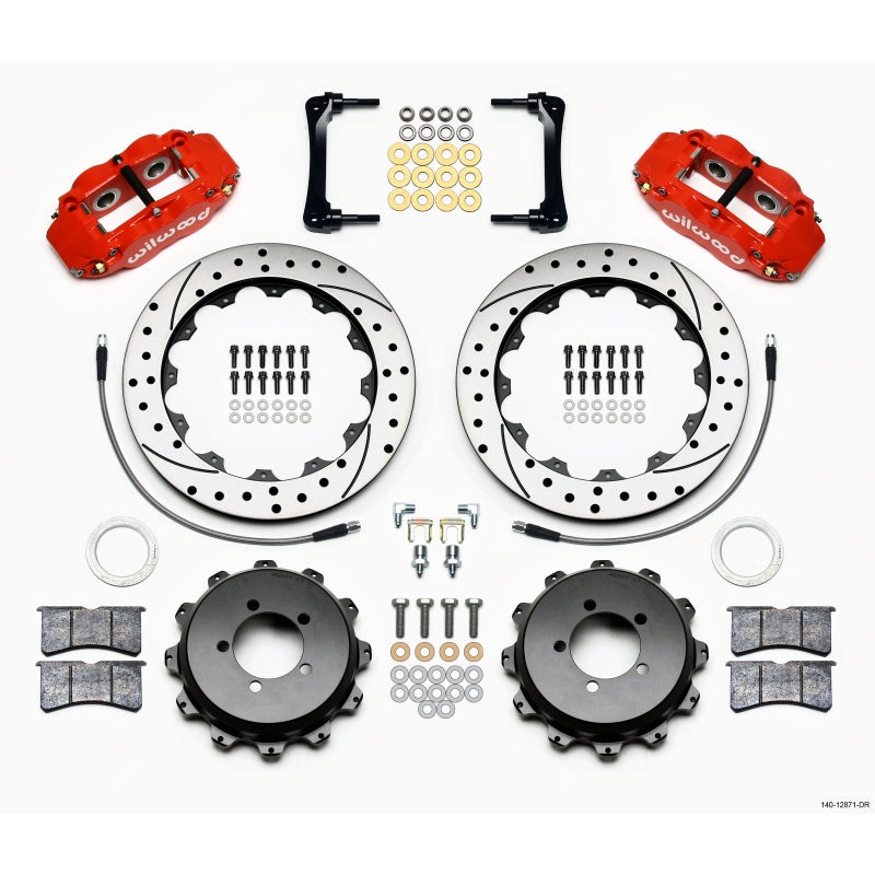 Wilwood Narrow Superlite 4R Rear Kit 12.88in Drilled Red 2012-Up Toyota / Scion FRS w/Lines
