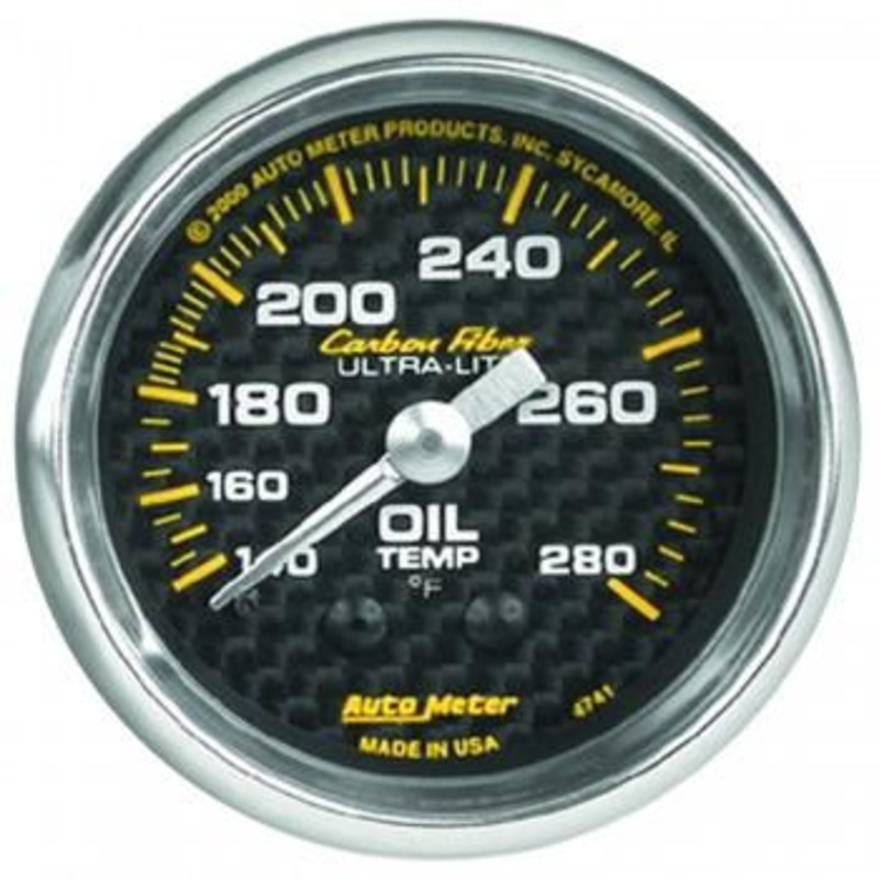 Autometer Carbon Fiber Series 2-1/16” Oil Temperature 140-280F Gauge (4741)