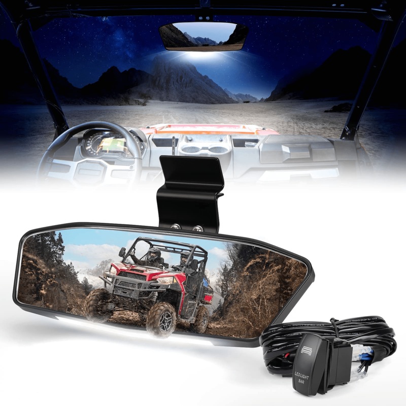 UTV Rear View Mirror with LED Light Fit Polaris Ranger/ Defender 2015-2023 by Kemimoto