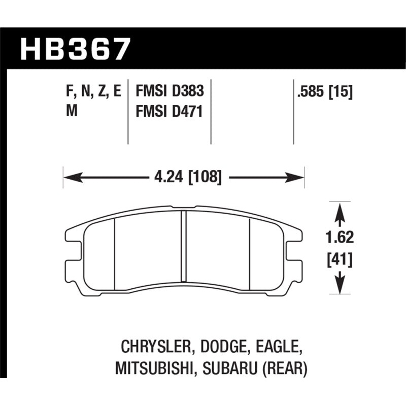 Hawk Subaru 93-98 Impreza/90-99 Legancy/92-97 SVX HPS 5.0 Street Rear Brake Pads