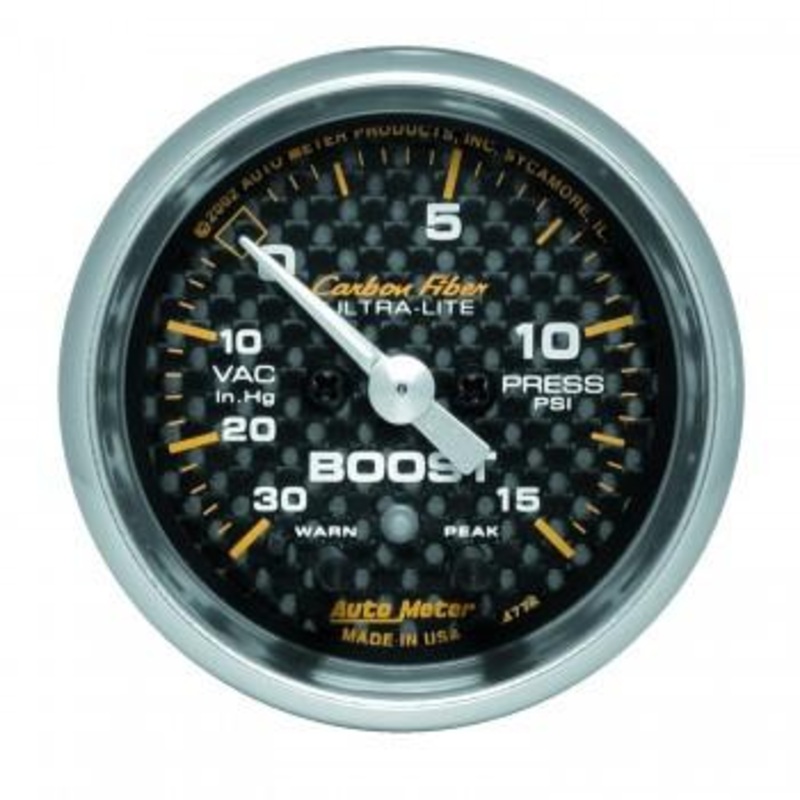 Autometer Carbon Fiber Series 2-1/16” Boost/Vacuum 30 IN HG/30 PSI Gauge (4777)