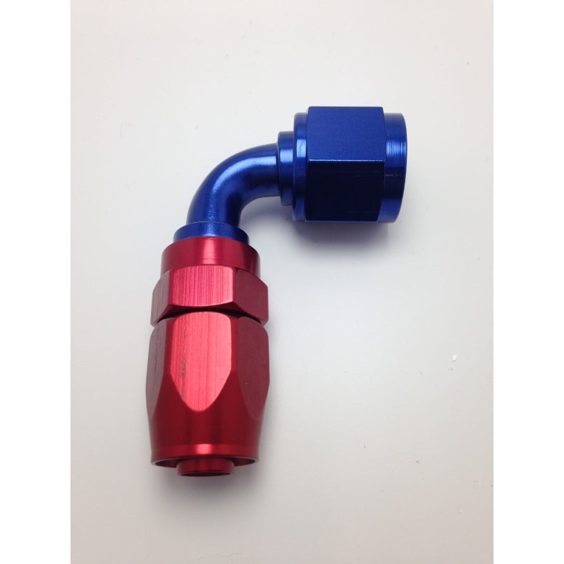 Fragola -8AN Fem x -6AN Hose 90 Degree Reducing Hose End – Blue/Red