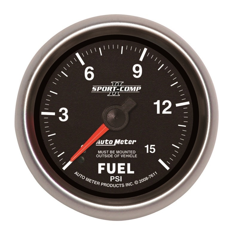 Autometer Sport-Comp II 2-5/8in Mechanical 15PSI Fuel Pressure Gauge Universal | 7611