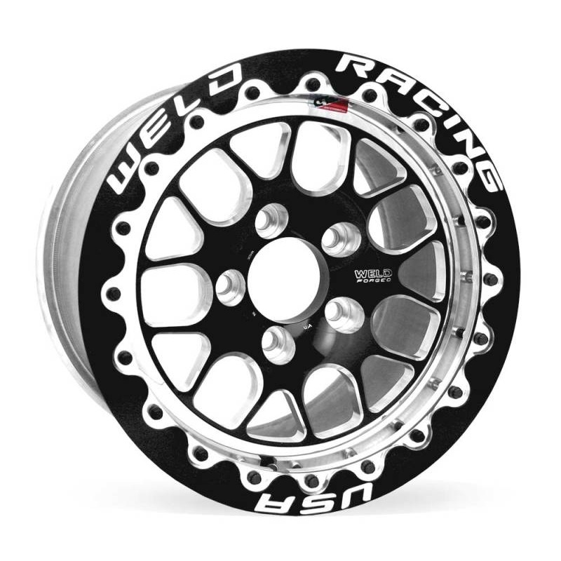 Weld S77 15×12.33 / 5×4.75 BP / 4.5in. BS Black Wheel (Medium Pad) – Black Single Beadlock MT