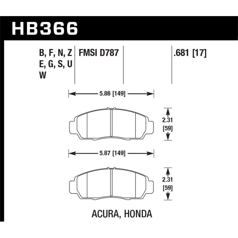 Hawk 04+ Accord TSX / 99-08 TL / 01-03 CL / 08+ Honda Accord EX HP+ Street Front Brake Pads