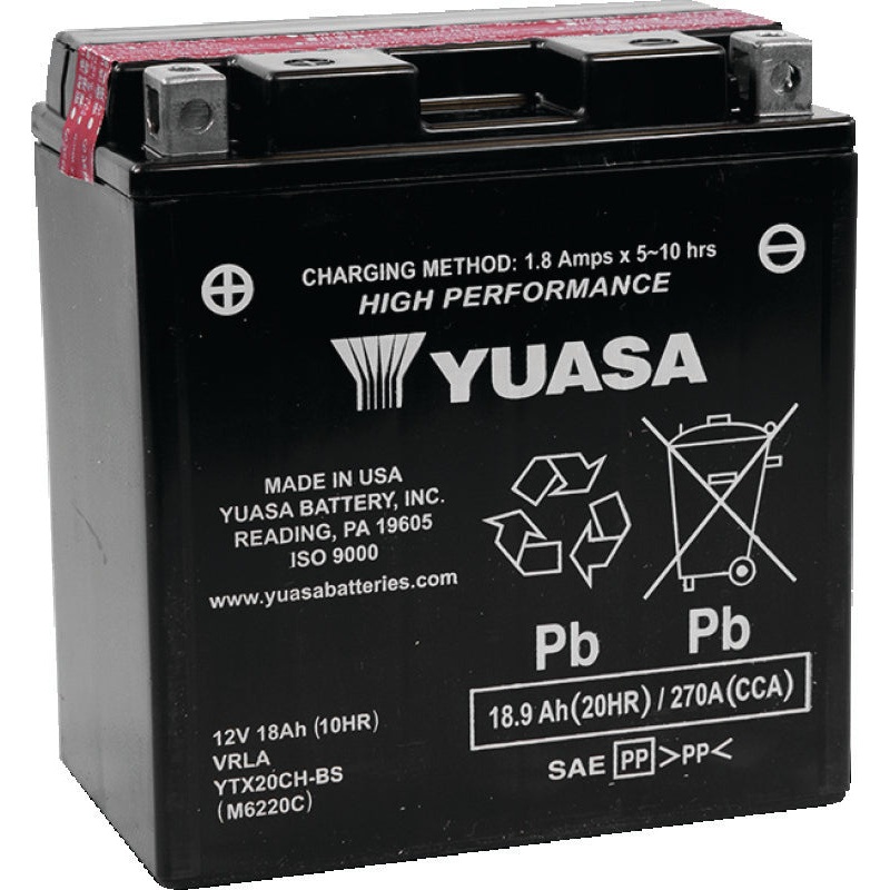 Yuasa YTX20CH-BS High Performance AGM Battery w/Bottle