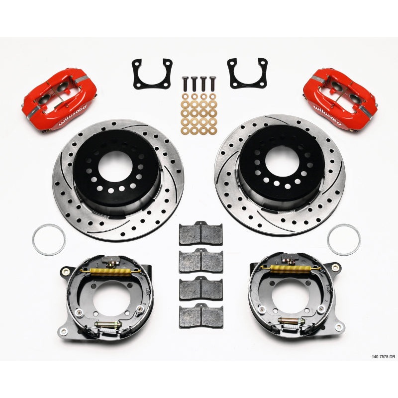 Wilwood Forged Dynalite P/S Park Brake Kit Drilled Red Chevy 12 Bolt-Spec 3.15in Brng