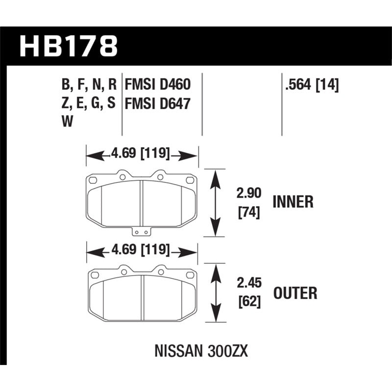 Hawk 2/1989-1996 Nissan 300ZX Base (Excl. Turbo) HPS 5.0 Front Brake Pads