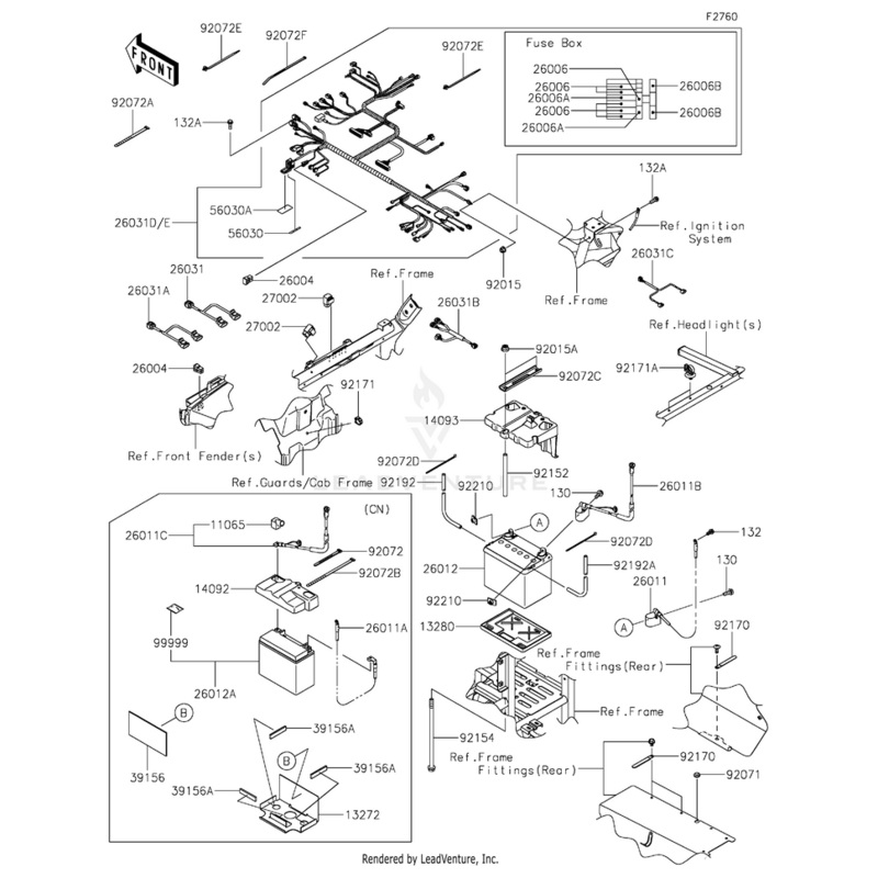 Wire-Lead,Battery(-) by Kawasaki