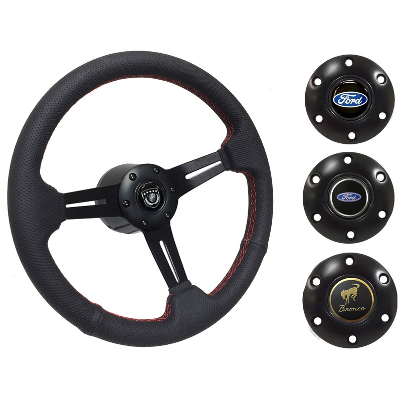 1966-72 Ford Bronco Steering Wheel Kit | Perforated Black Leather | ST3586RED
