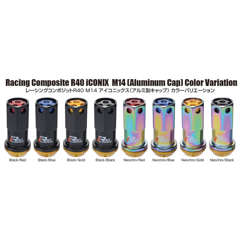 Project Kics 14×1.25 R40 Iconix Lock & Lug Nuts – Neo Chrome w/Gold Cap | 16+4 Locks | WRIA15NA