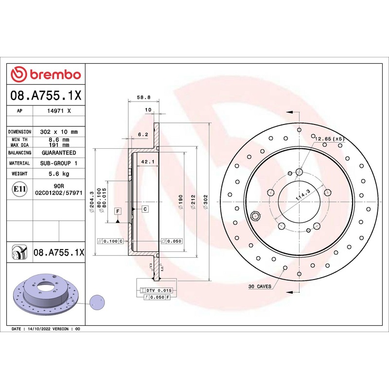 XTRA Drilled Rear Disc Brake Rotor – 08.A755.1X