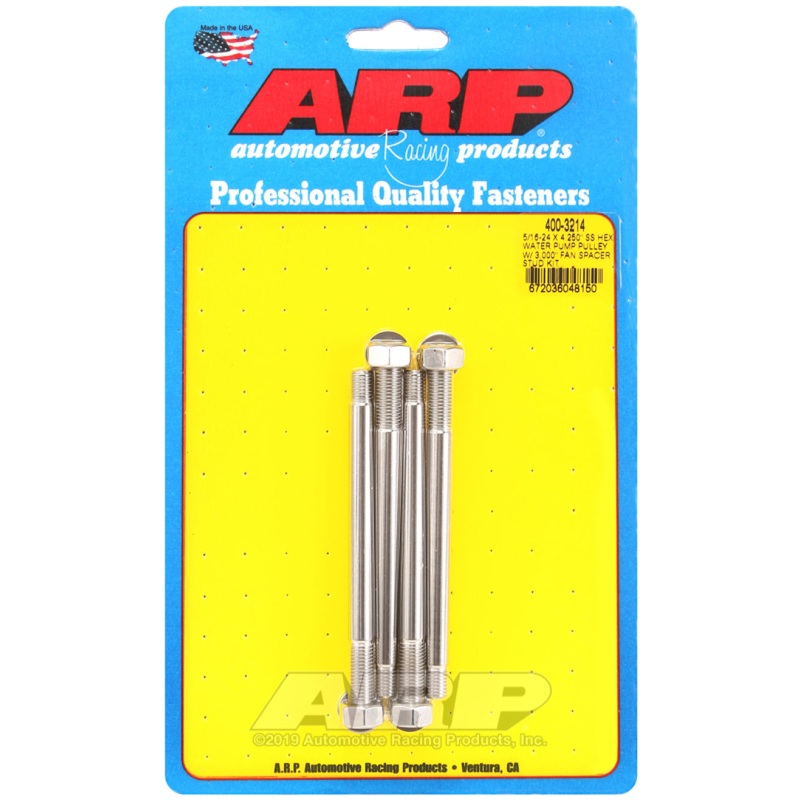 ARP 5/16-24 X 4.250 SS Hex Water Pump Pulley w/ 3.000in Fan Spacer Stud Kit