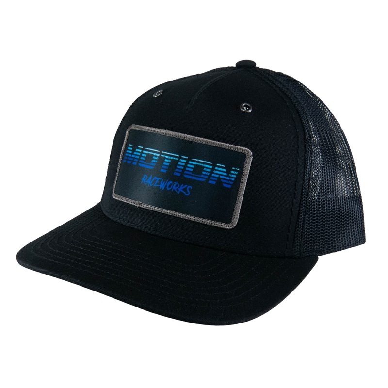 Black Trucker Snapback w/ Blue Motion Retro Fade Patch