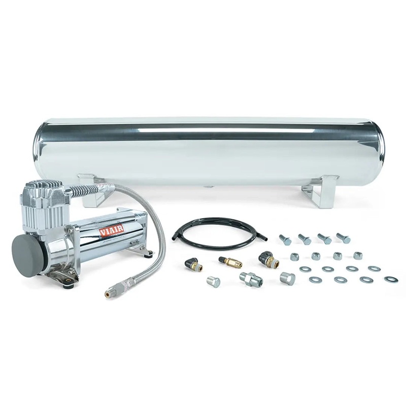 Air Lift Performance 4 Gallon Polished Tank w/ VIAIR 444C Home Compressor, 1/4″ & 3/8″ Fittings & Tank Mounting Hardware – Universal | 27802