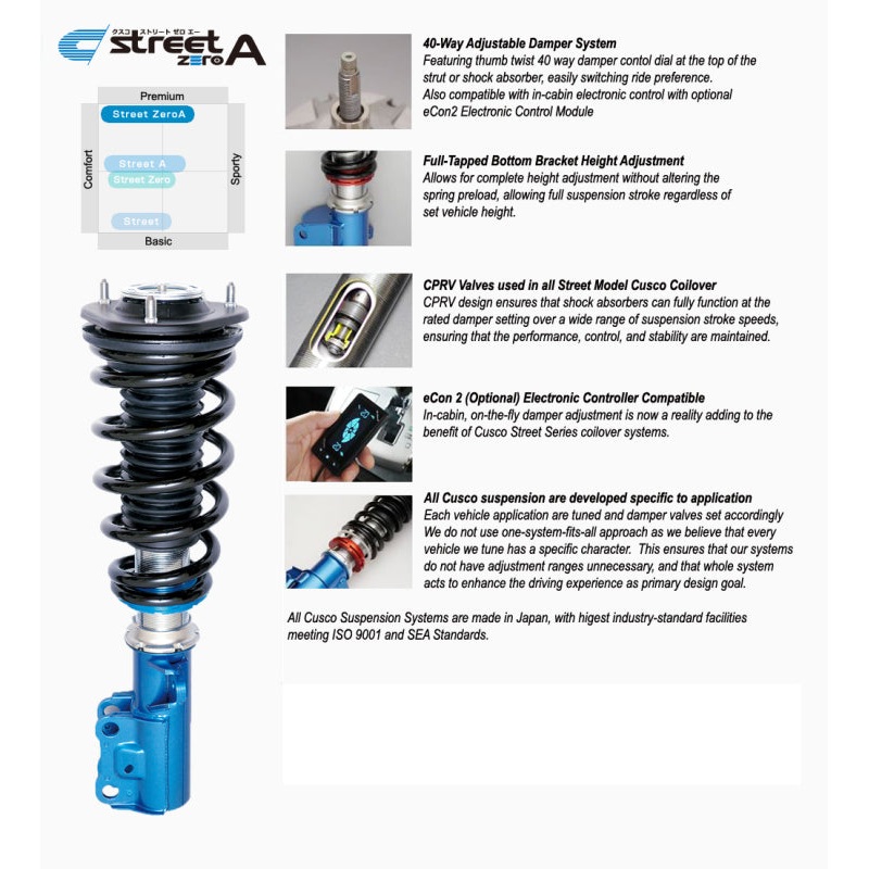 Cusco Coilovers Street Zero A 40 Way Adj 92-00 Toyota MarkII/Chaser/Cresta (JZX90/100 JDM Model Only